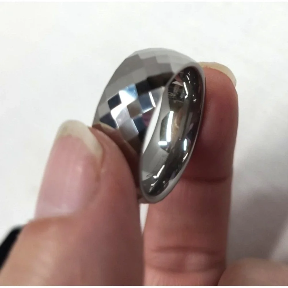 Silver Tungsten Band Multi‎ Faceted Domed Edges Ring Wedding Band Jewelery 9mm
